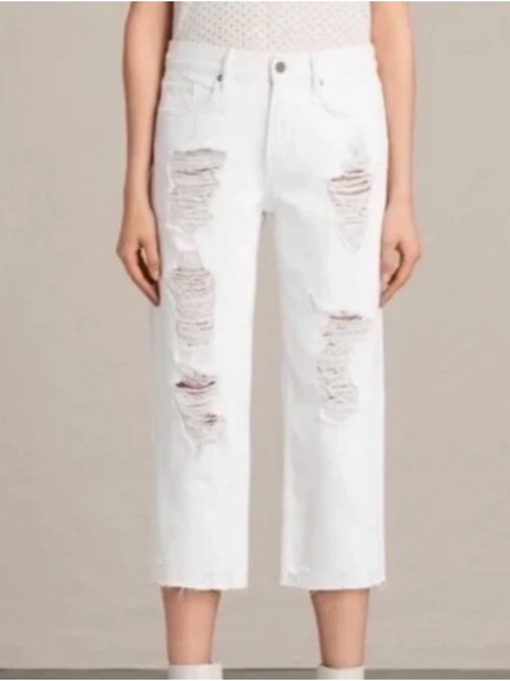 AllSaints Womens Ash White Boyfriend Pant Distressed Jean Size 28 Preowned
